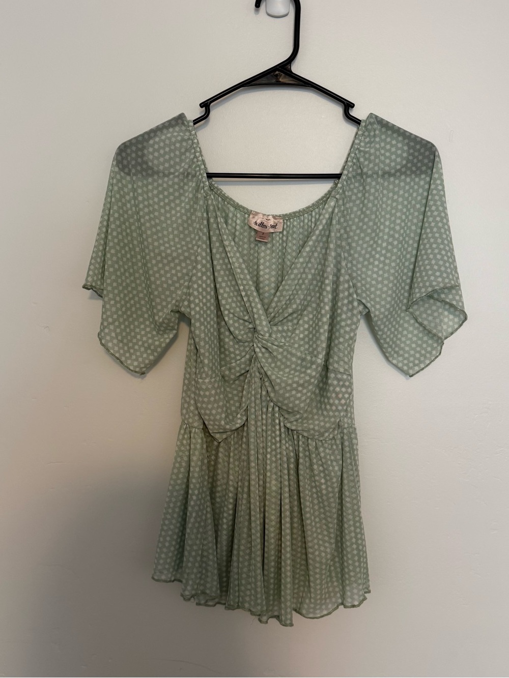 Light Green Printed Tie-Front Blouse